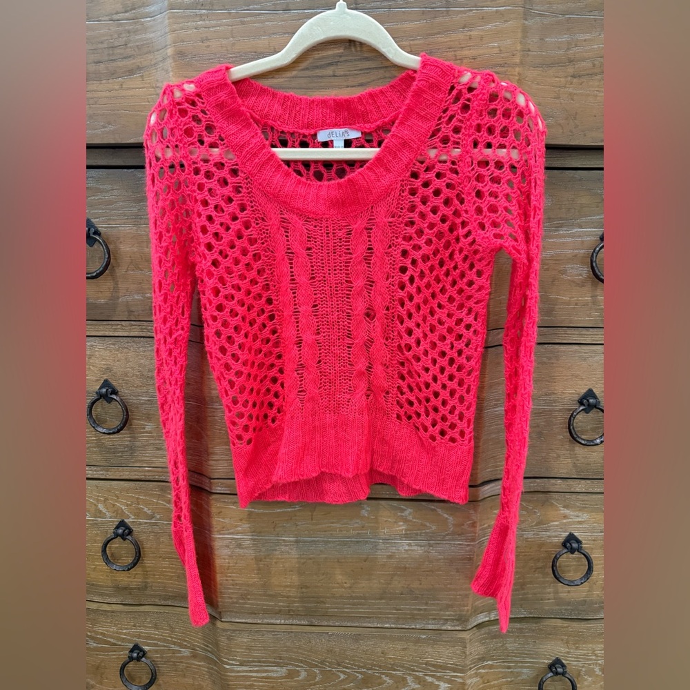 dELiA*s Vibrant Pink Open-Knit Sweater